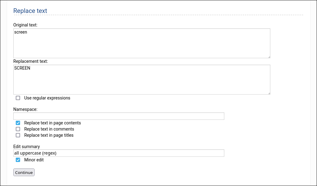 search & replace form