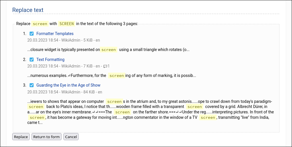 target matches selection form