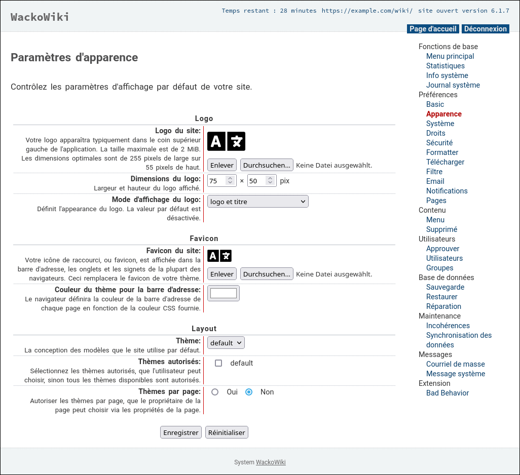 Paramètres d'apparence