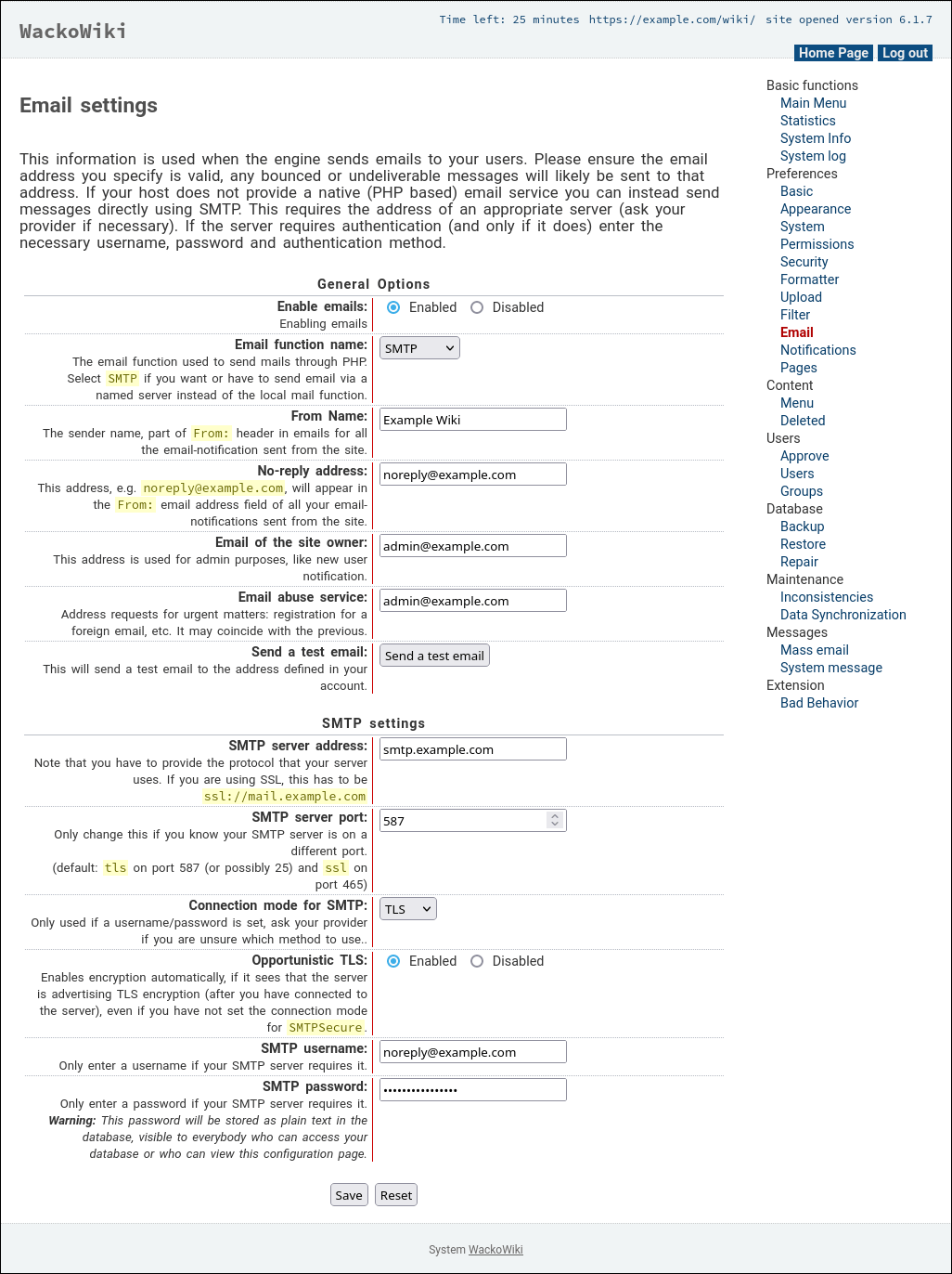 Admin panel: Email settings