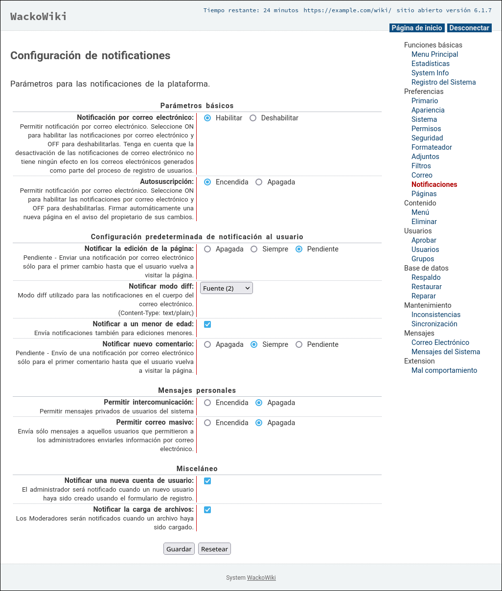 Configuración de notificationes