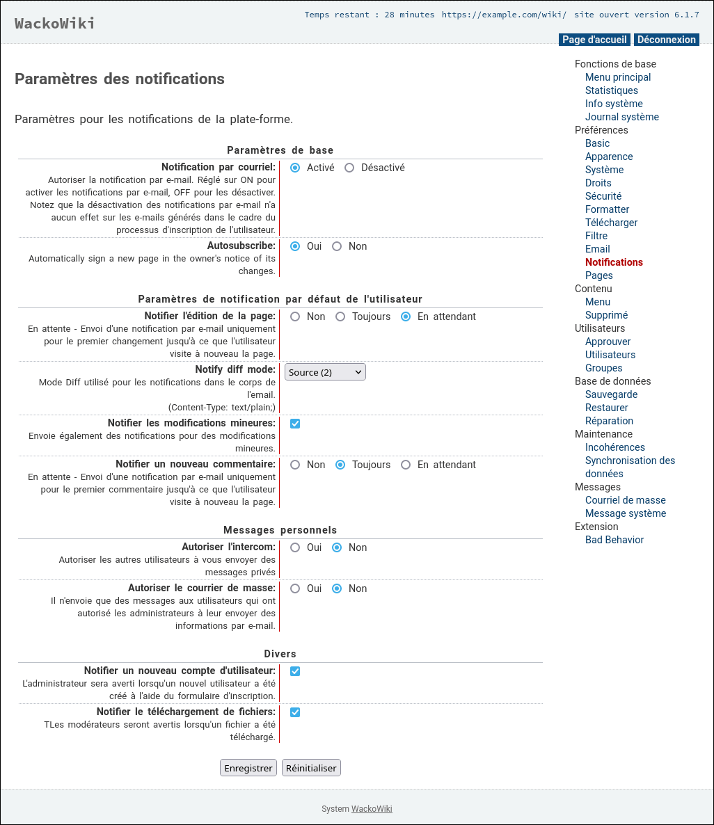 Paramètres des notifications