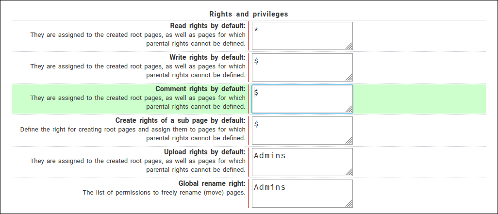 set default comment permission
