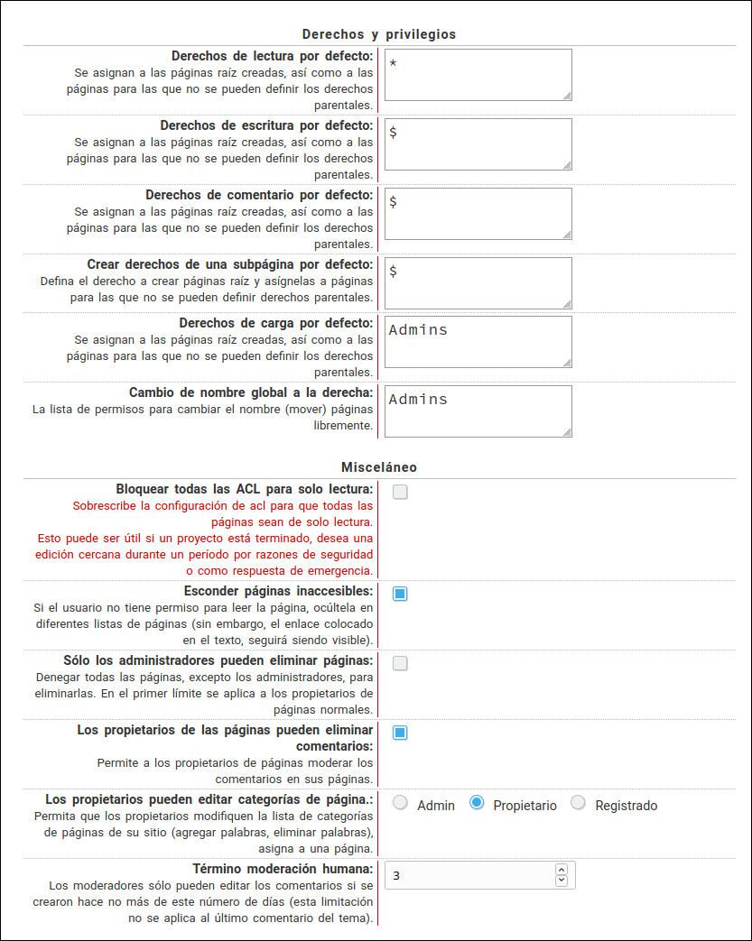 Configuración de permisos
