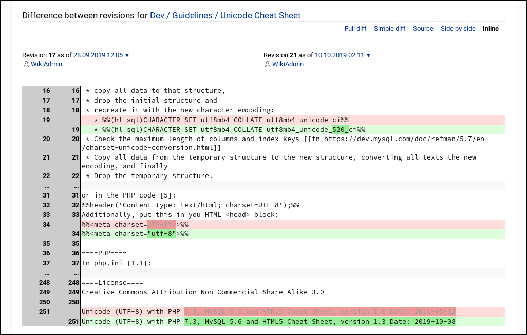 show inline diff between revisions
