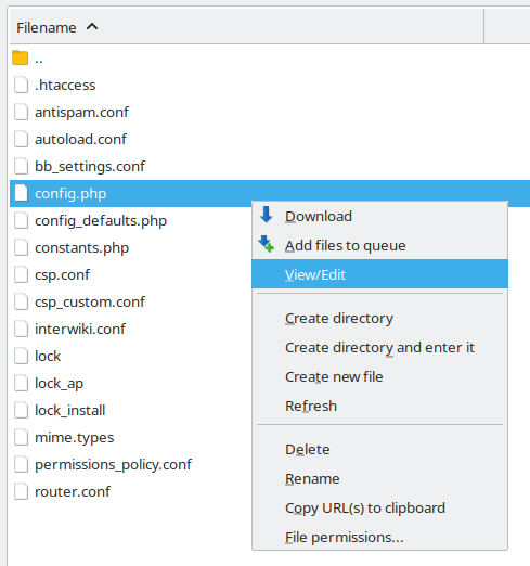edit config file via FileZilla
