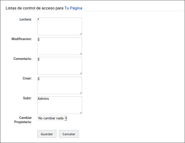 Listas de control de acceso para tu página
