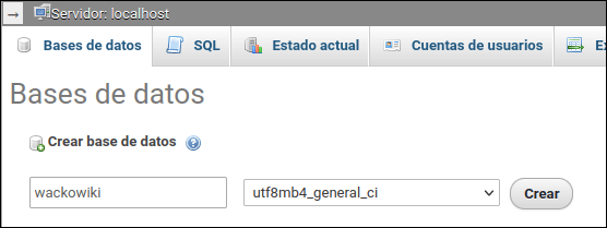 phpMyAdmin: Crear base de datos