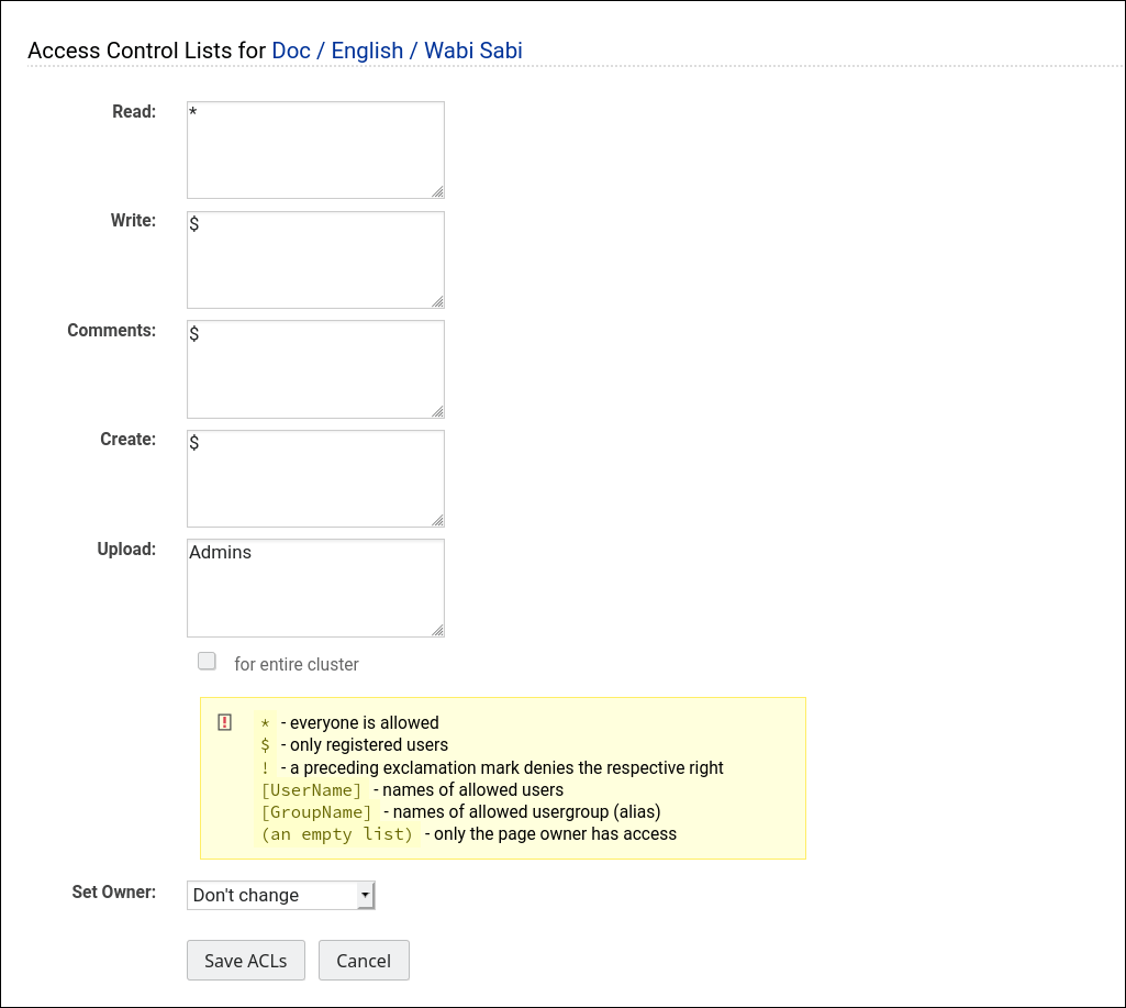 WackoWiki R5.5 Tutorial Page Permissions