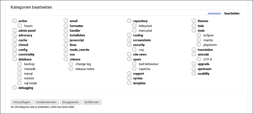 Kategorien bearbeiten