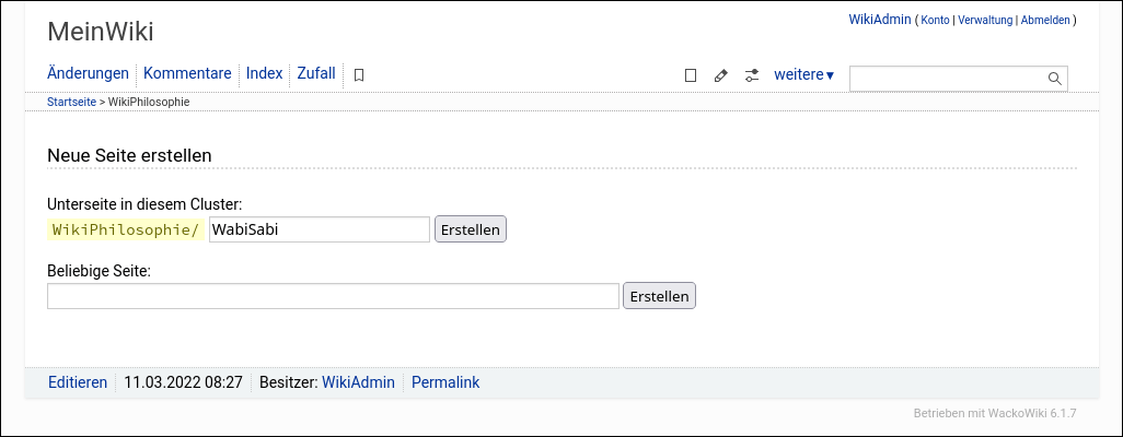 WackoWiki NeueSeite erstellen