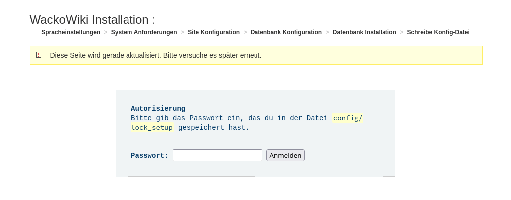 WackoWiki R6.2 Installation Schritt 0: Autorisierung