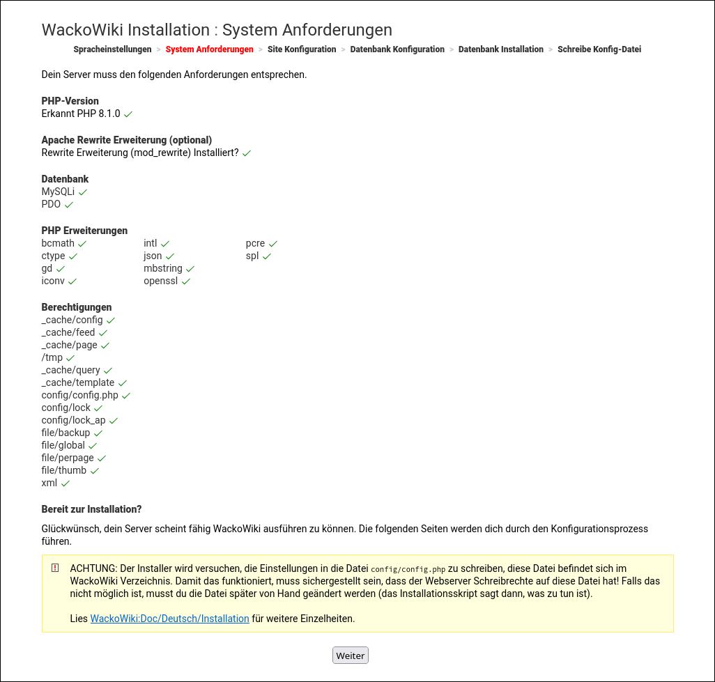 WackoWiki R6.1 Installation Schritt 2: Systemanforderungen