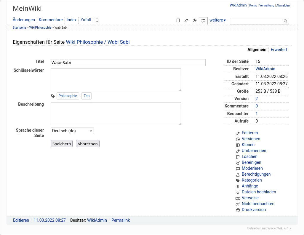 WackoWiki NeueSeite Allgemeine Einstellungen