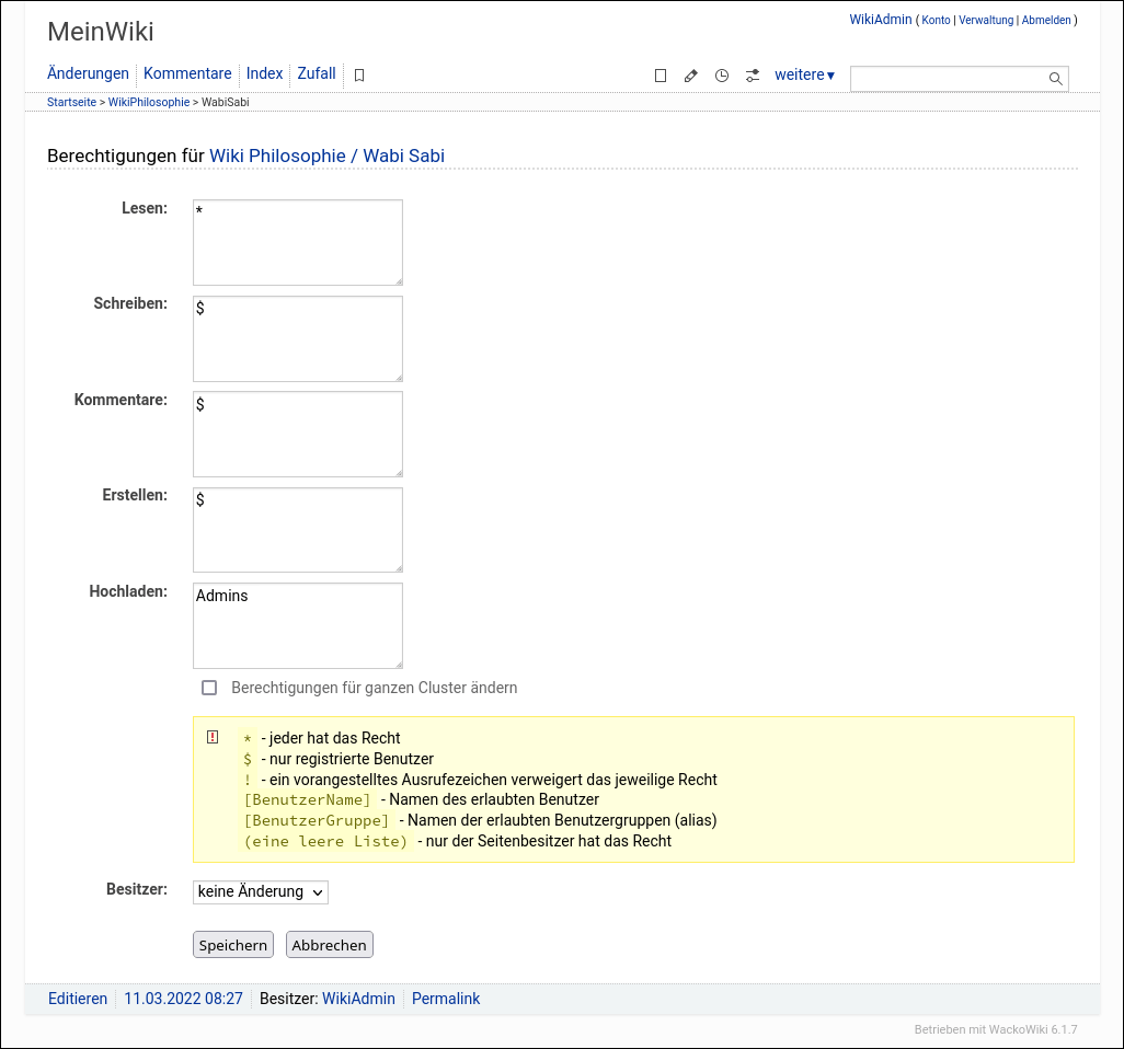 WackoWiki Berechtigungen