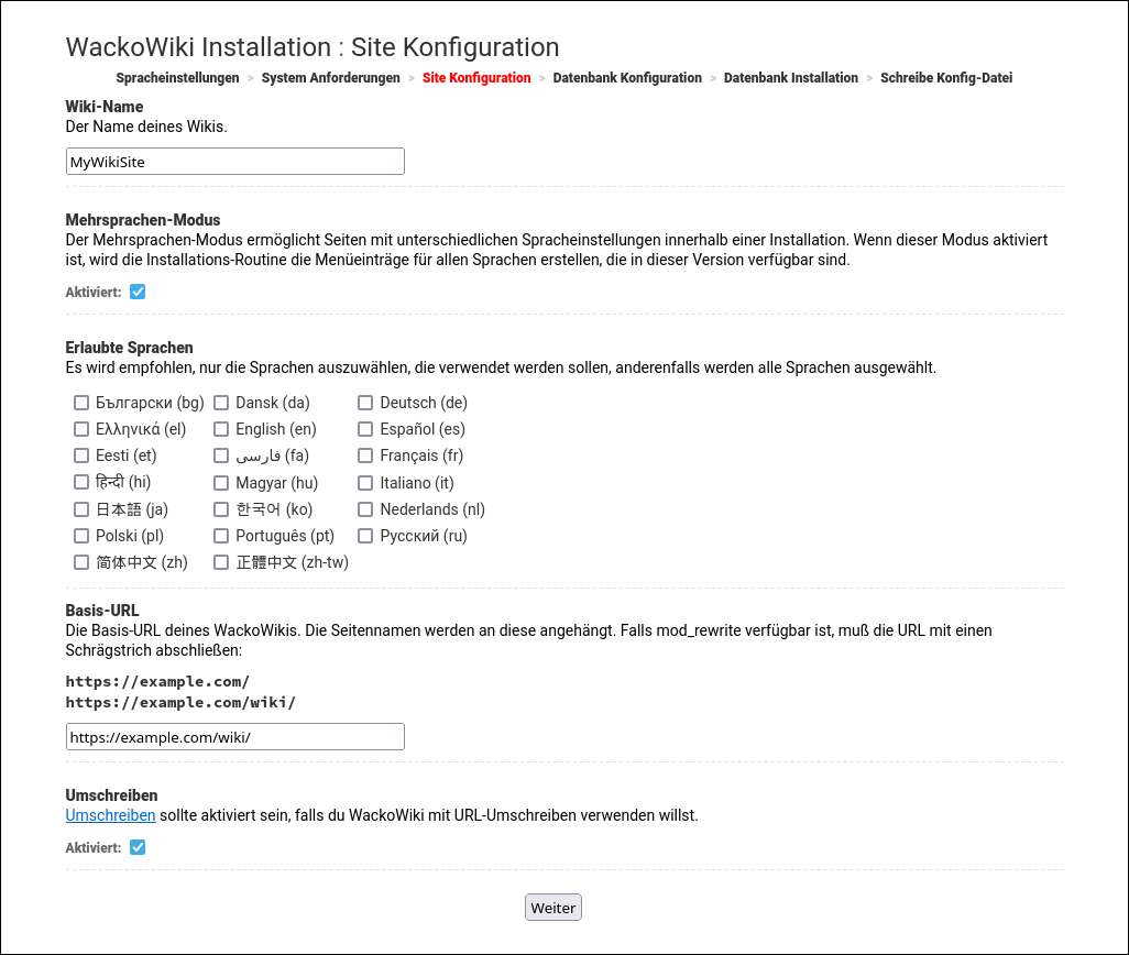 WackoWiki R6.1 Upgrade: Site Konfiguration