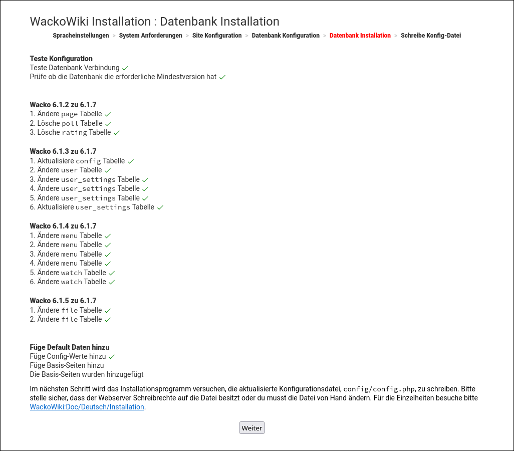 WackoWiki R6.1 Upgrade Datenbank