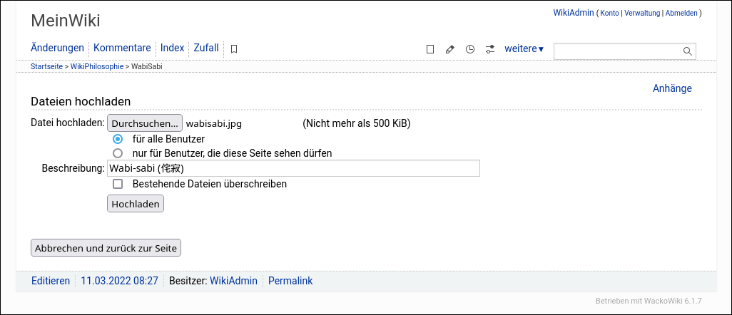 WackoWiki Datei hochladen
