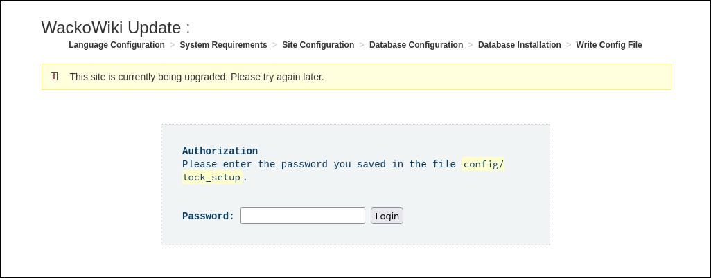 WackoWiki R6.2 installation step 0: authorization