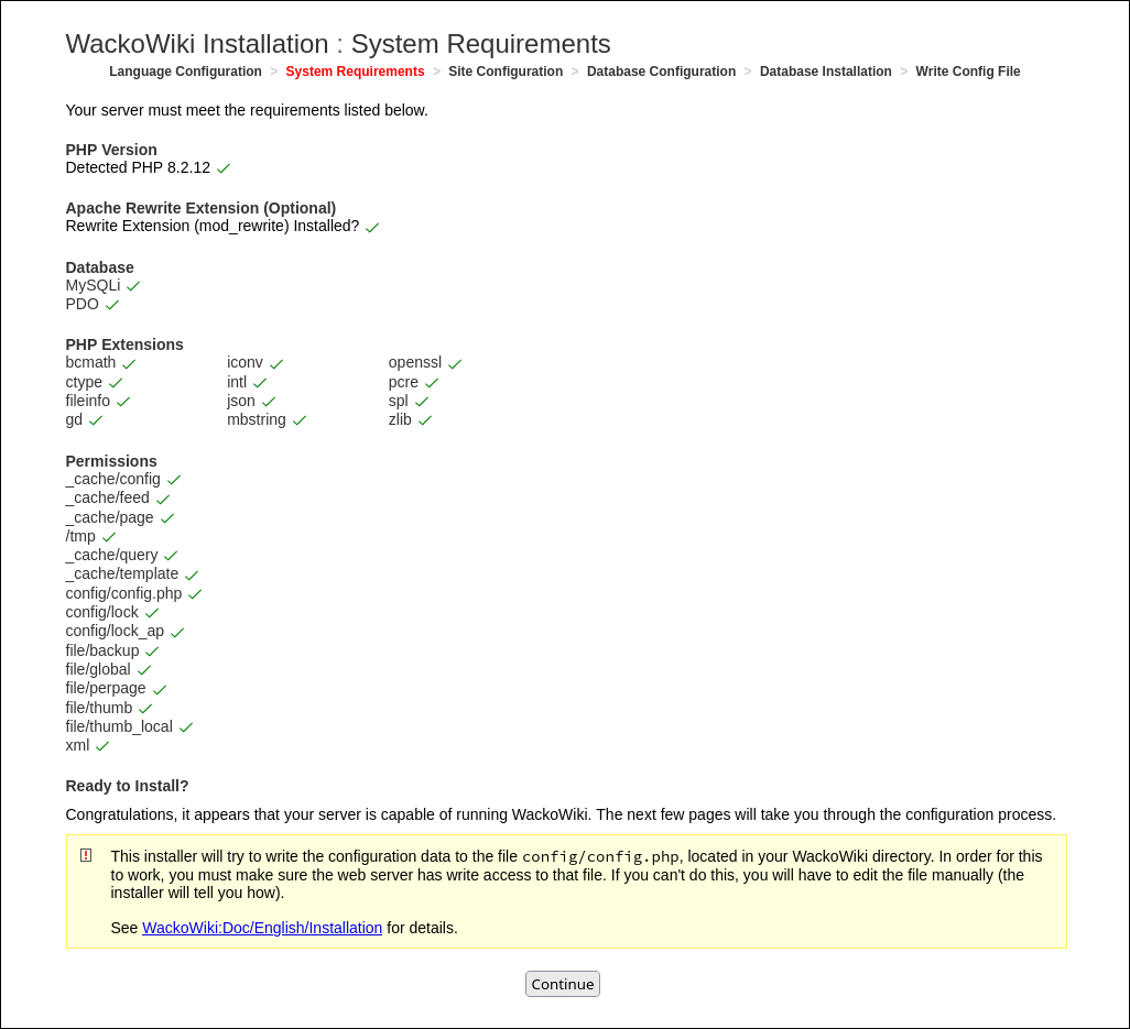WackoWiki installation step 2: system requirements