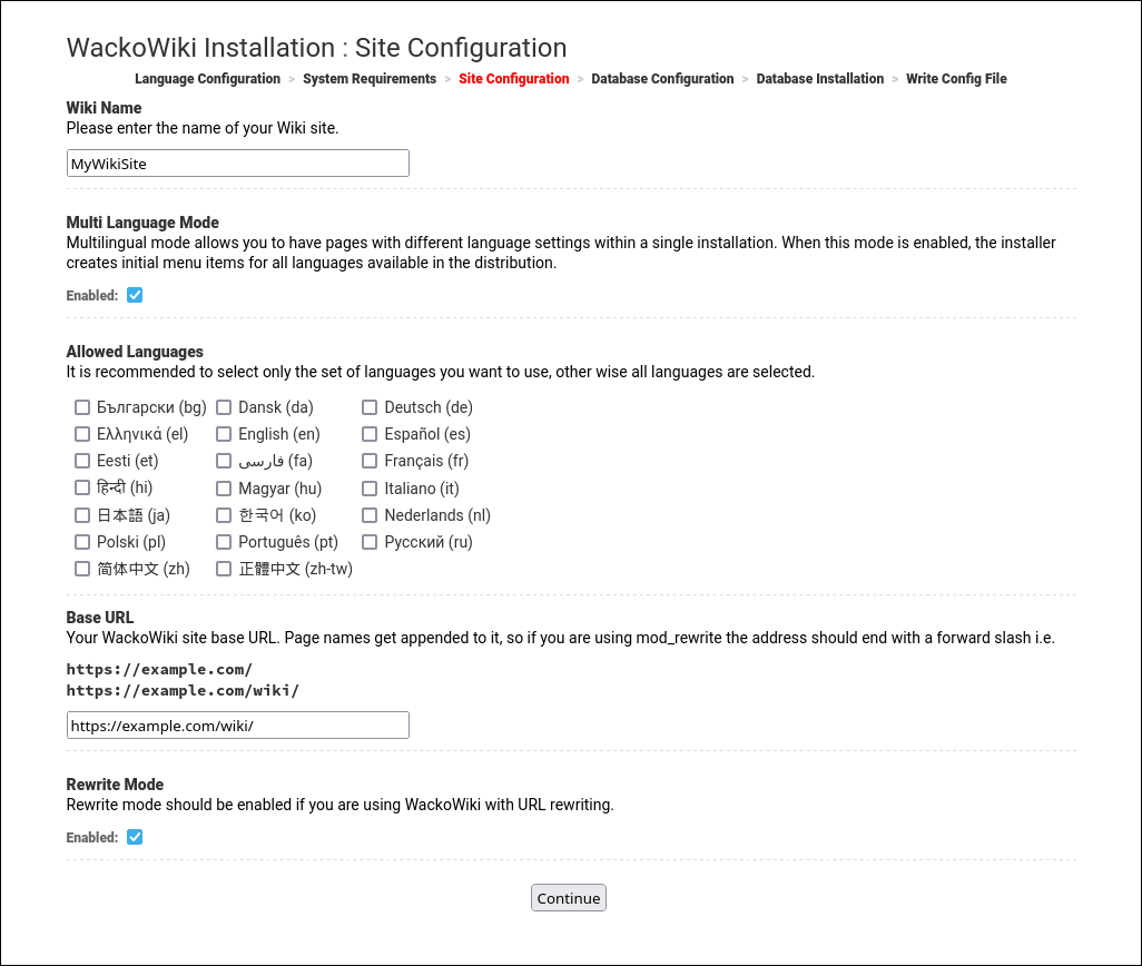 WackoWiki R6.1 upgrade step 3: site configuration
