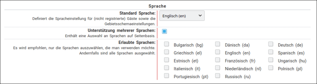 Spracheinstellungen in der Systemverwaltung
