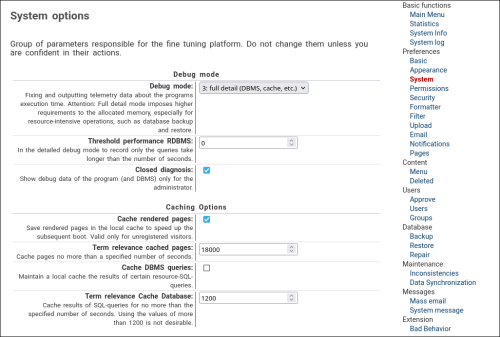 debug and query caching option