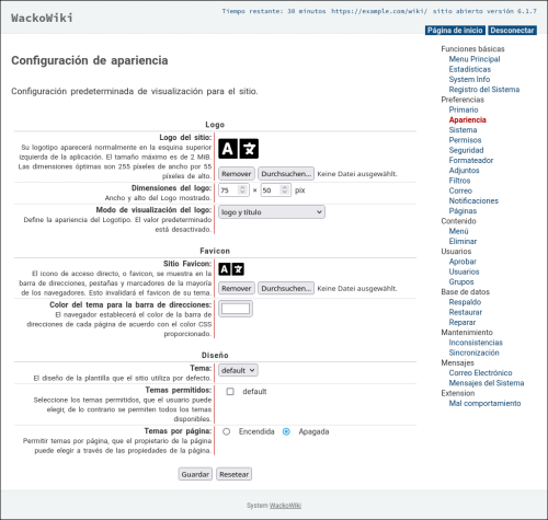 módulo de configuración de la apariencia